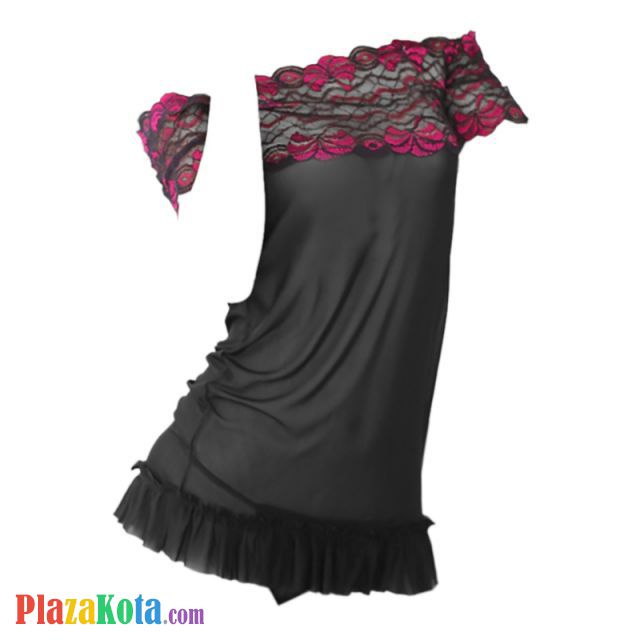 L0002 - Baju Tidur Dinas Malam Wanita Lingerie Bodycon Sheath Dress Seksi Hitam Transparan Lengan Pendek - Photo 1