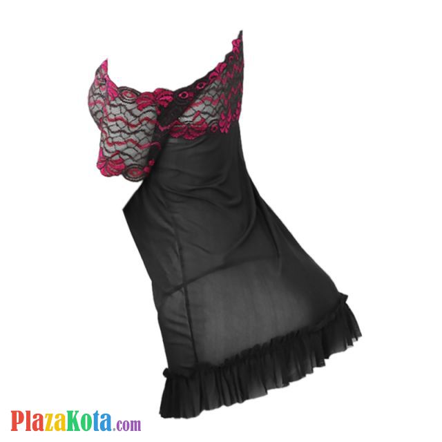 L0002 - Baju Tidur Dinas Malam Wanita Lingerie Bodycon Sheath Dress Seksi Hitam Transparan Lengan Pendek - Photo 2