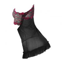 L0002 - Baju Tidur Dinas Malam Wanita Lingerie Bodycon Sheath Dress Seksi Hitam Transparan Lengan Pendek - 2