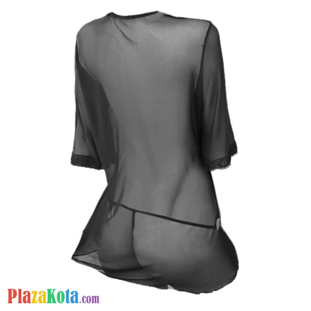L0022 - Baju Tidur Dinas Malam Wanita Lingerie Kimono Jubah Seksi Hitam Transparan Lengan Pendek - Photo 2