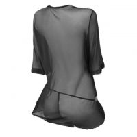 L0022 - Baju Tidur Dinas Malam Wanita Lingerie Kimono Jubah Seksi Hitam Transparan Lengan Pendek - 2