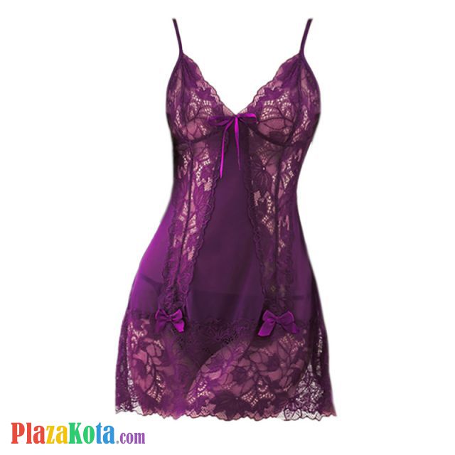 L0471 - Baju Tidur Dinas Malam Wanita Lingerie Mini Dress Gaun Pendek Seksi Ungu Transparan - Photo 1