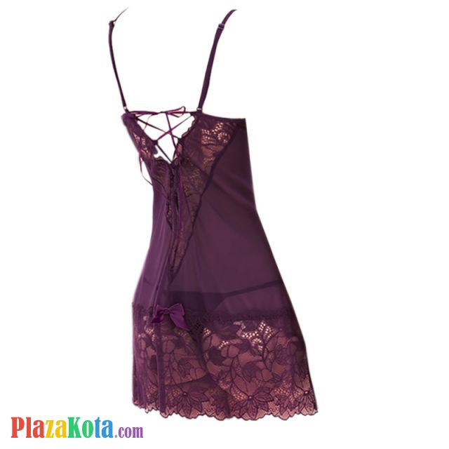 L0471 - Baju Tidur Dinas Malam Wanita Lingerie Mini Dress Gaun Pendek Seksi Ungu Transparan - Photo 2