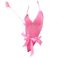 L0487 - Baju Tidur Dinas Malam Wanita Lingerie Teddy Bodysuit Seksi Halter Magenta Transparan Tali Ikat Tangan