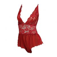 L0494 - Baju Tidur Dinas Malam Wanita Lingerie Teddy Bodysuit Seksi Tali Silang Marun Transparan