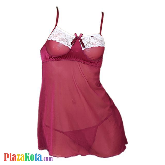 L0502 - Baju Tidur Dinas Malam Wanita Lingerie Bodycon Sheath Dress Seksi Marun Transparan - Photo 1