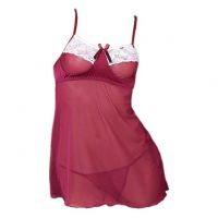 L0502 - Baju Tidur Dinas Malam Wanita Lingerie Bodycon Sheath Dress Seksi Marun Transparan