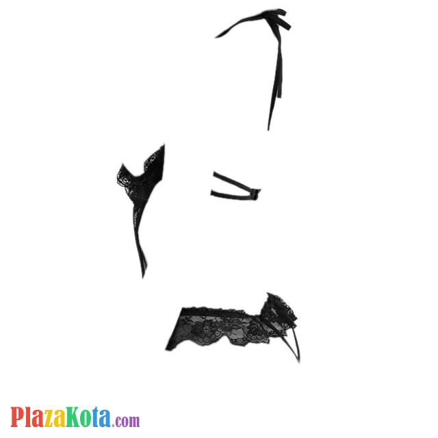 L0503 - Baju Tidur Dinas Malam Wanita Lingerie Teddy Bodysuit Seksi Halter Hitam Transparan Bra Kawat Open Cup - Photo 2