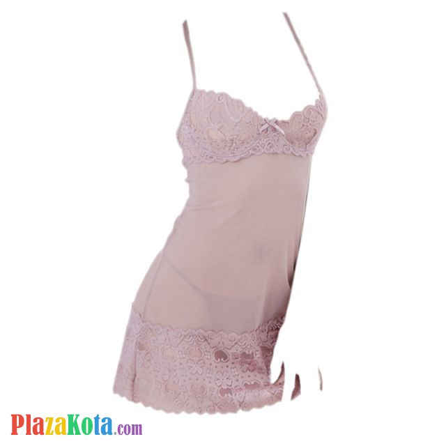 L0526 - Baju Tidur Dinas Malam Wanita Lingerie Bodycon Sheath Dress Seksi Tali Silang Abu-Abu Transparan Bra Kawat - Photo 1