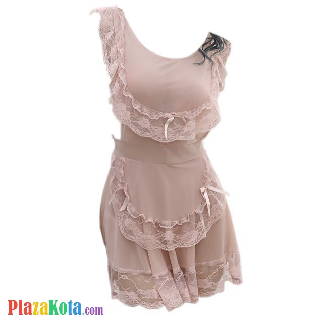 L0527 - Lingerie Costume Cosplay Seksi Tema Pelayan Maid Waitress Krem Transparan - Photo 1