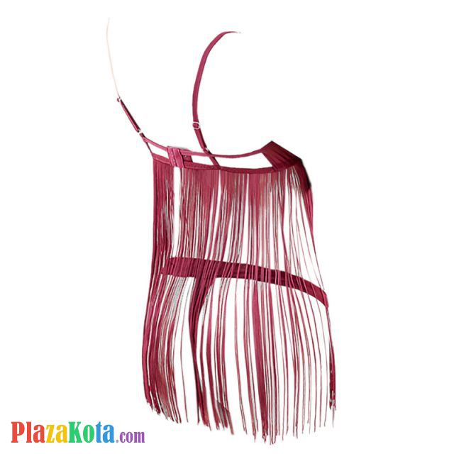 L0528 - Baju Tidur Dinas Malam Wanita Lingerie Babydoll Mini Dress Seksi Marun Bra Kawat Open Cup Rumbai - Photo 2