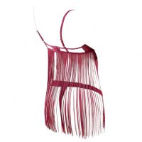 L0528 - Baju Tidur Dinas Malam Wanita Lingerie Babydoll Mini Dress Seksi Marun Bra Kawat Open Cup Rumbai - 2