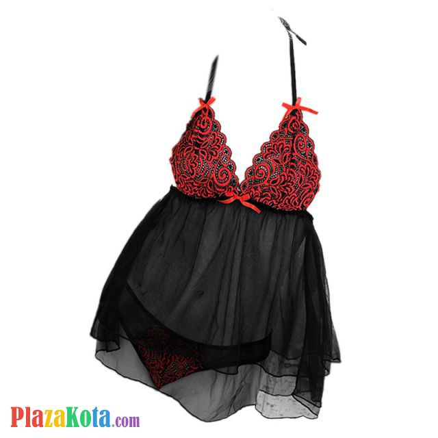 L0535 - Baju Tidur Dinas Malam Wanita Lingerie Babydoll Mini Dress Seksi Halter Hitam Transparan - Photo 1