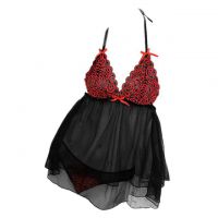 L0535 - Baju Tidur Dinas Malam Wanita Lingerie Babydoll Mini Dress Seksi Halter Hitam Transparan