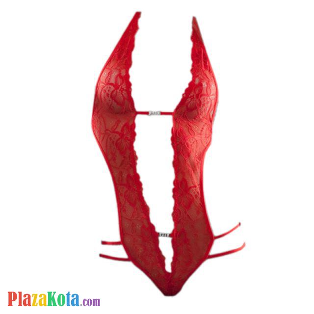 L0548 - Baju Tidur Dinas Malam Wanita Lingerie Teddy Bodysuit Seksi Halter Merah Transparan Belahan Dada Rendah - Photo 1