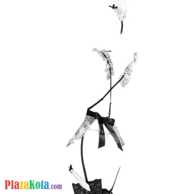 L0549 - Lingerie Costume Cosplay Seksi Tema Pelayan Maid Waitress Tali Silang Putih Transparan Bando Garter Stocking - Photo 2