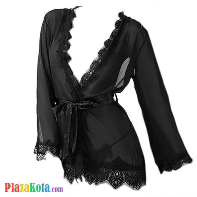 L0557 - Baju Tidur Dinas Malam Wanita Lingerie Kimono Jubah Seksi Hitam Transparan Lengan Panjang Ikat Pinggang - Photo 1 L0557 - Baju Tidur Dinas Malam Wanita Lingerie Kimono Jubah Seksi Hitam Transparan Lengan Panjang Ikat Pinggang - Photo 1