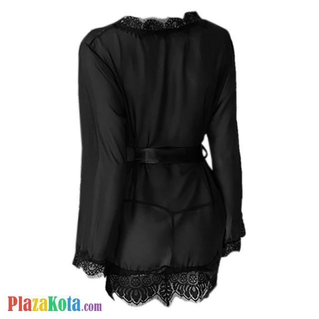 L0557 - Baju Tidur Dinas Malam Wanita Lingerie Kimono Jubah Seksi Hitam Transparan Lengan Panjang Ikat Pinggang - Photo 2 L0557 - Baju Tidur Dinas Malam Wanita Lingerie Kimono Jubah Seksi Hitam Transparan Lengan Panjang Ikat Pinggang - Photo 2