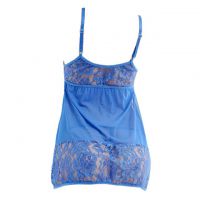 L0561 - Baju Tidur Dinas Malam Wanita Lingerie Mini Dress Gaun Pendek Seksi Asimetris Biru Transparan - 2
