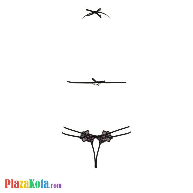 B133 - Pakaian Dalam Wanita Bra Set Bralette Seksi Halter Open Cup Hitam Crotchless - Photo 2