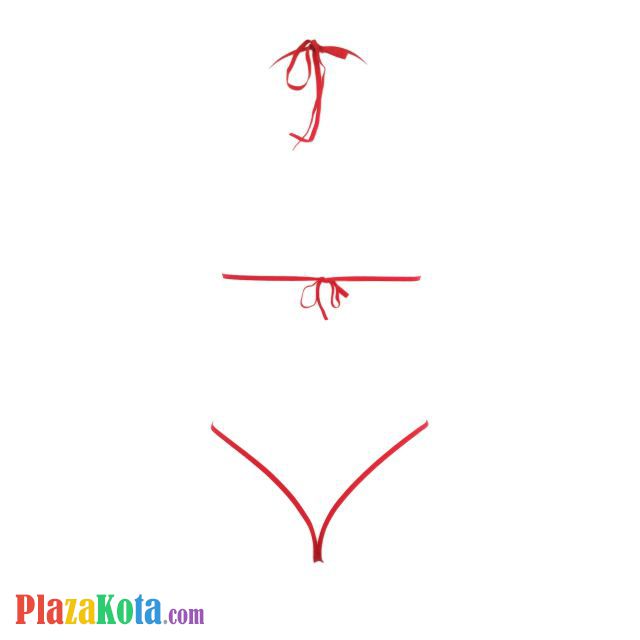 B139 - Pakaian Dalam Wanita Bra Set Bralette Seksi Halter Open Cup Merah Crotchless - Photo 2
