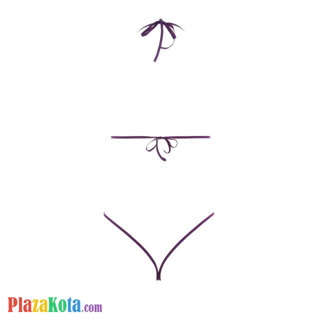 B141 - Pakaian Dalam Wanita Bra Set Bralette Seksi Halter Open Cup Ungu Crotchless - Photo 2