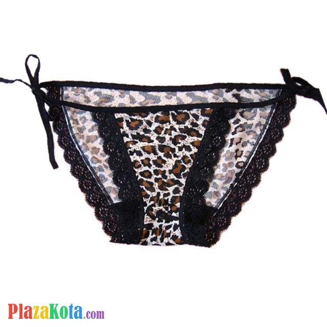 P062 - Celana Dalam Wanita Panties Thong Seksi Macan Tutul Coklat Ikat Samping - Photo 1