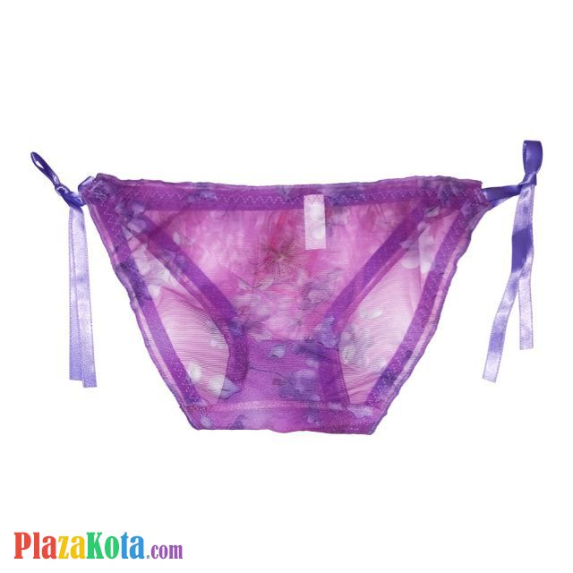 P066 - Celana Dalam Wanita Panties Thong Seksi Ungu Transparan Ikat Samping - Photo 2