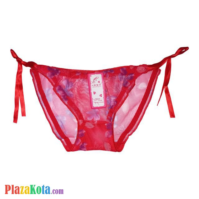 P067 - Celana Dalam Wanita Panties Thong Seksi Merah Transparan Ikat Samping - Photo 1