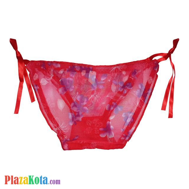 P067 - Celana Dalam Wanita Panties Thong Seksi Merah Transparan Ikat Samping - Photo 2
