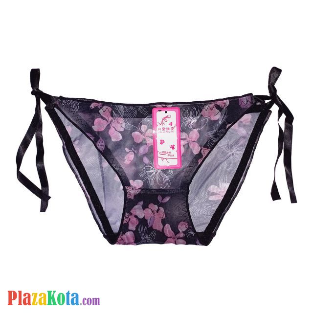 P069 - Celana Dalam Wanita Panties Thong Seksi Hitam Transparan Ikat Samping - Photo 1