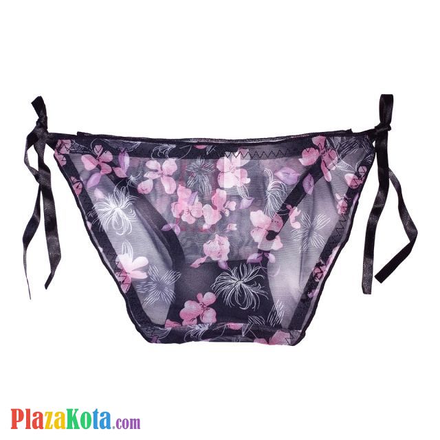 P069 - Celana Dalam Wanita Panties Thong Seksi Hitam Transparan Ikat Samping - Photo 2