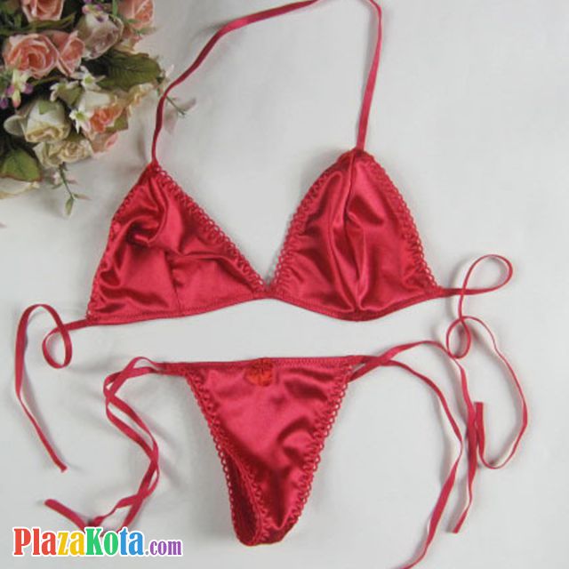 B156 - Pakaian Dalam Wanita Bra Set Bralette Seksi Halter Merah Ikat Samping - Photo 1