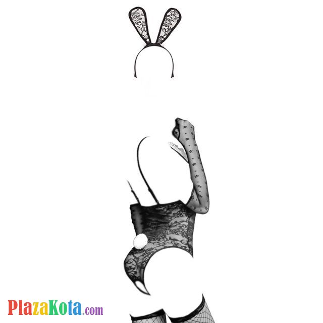 L0644 - Lingerie Costume Cosplay Seksi Tema Kelinci Playboy Bunny Girl Hitam Transparan Crotchless Bando Stocking - Photo 2
