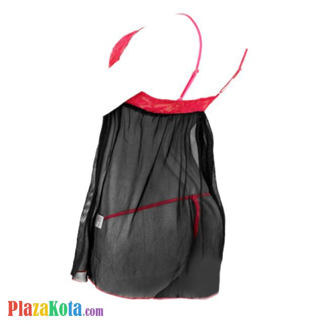 L0113 - Baju Tidur Dinas Malam Wanita Lingerie Babydoll Mini Dress Seksi Hitam Transparan Crotchless - Photo 2