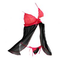 L0113 - Baju Tidur Dinas Malam Wanita Lingerie Babydoll Mini Dress Seksi Hitam Transparan Crotchless