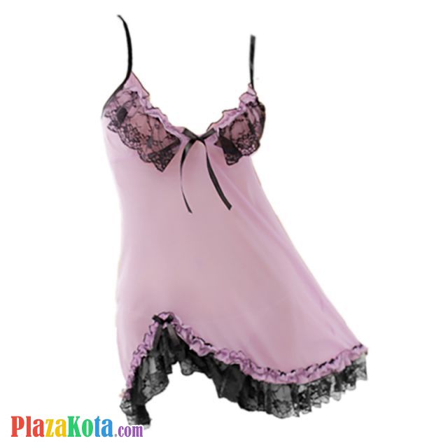 L0127 - Baju Tidur Dinas Malam Wanita Lingerie Mini Dress Gaun Pendek Seksi Asimetris Ungu Transparan - Photo 1