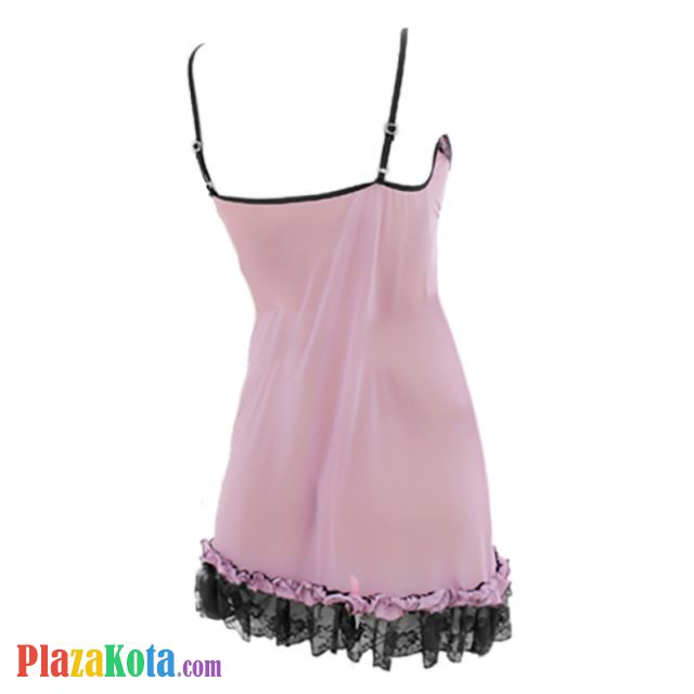 L0127 - Baju Tidur Dinas Malam Wanita Lingerie Mini Dress Gaun Pendek Seksi Asimetris Ungu Transparan - Photo 2