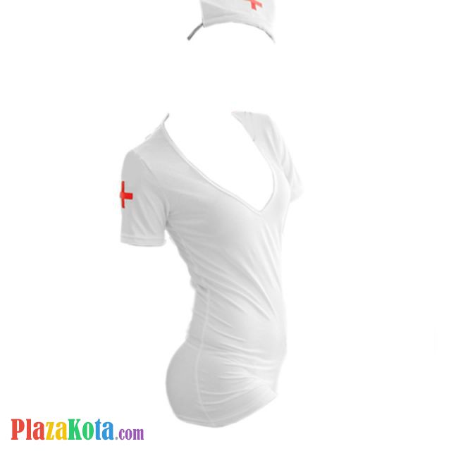 L0138 - Lingerie Costume Cosplay Seksi Tema Suster Perawat Nurse Putih Topi - Photo 1