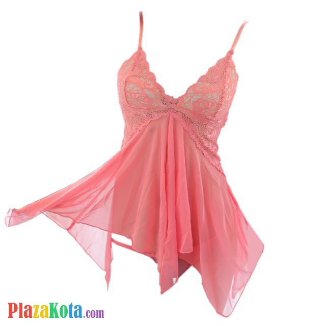 L0140 - Baju Tidur Dinas Malam Wanita Lingerie Mini Dress Gaun Pendek Seksi Peach Transparan - Photo 1