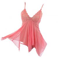 L0140 - Baju Tidur Dinas Malam Wanita Lingerie Mini Dress Gaun Pendek Seksi Peach Transparan