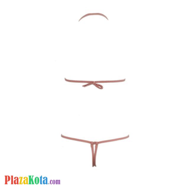 B009 - Pakaian Dalam Wanita Bra Set Bralette Seksi Halter Krem Transparan Crotchless - Photo 2