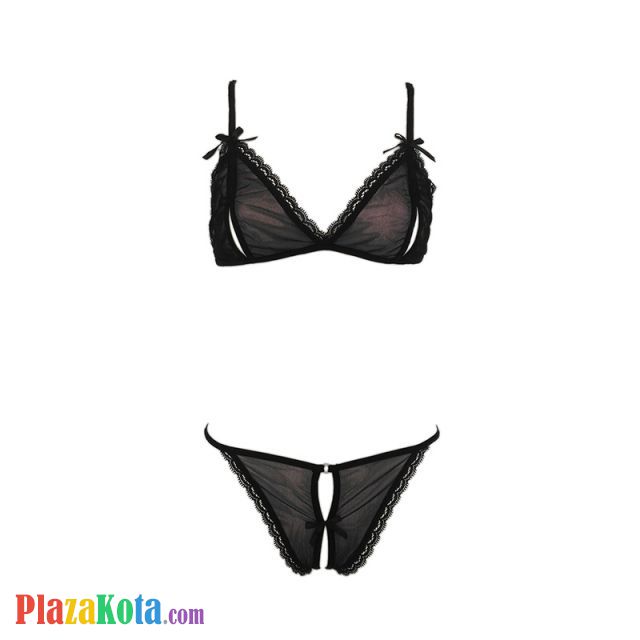 B046 - Pakaian Dalam Wanita Bra Set Bralette Seksi Hitam Transparan - Photo 1