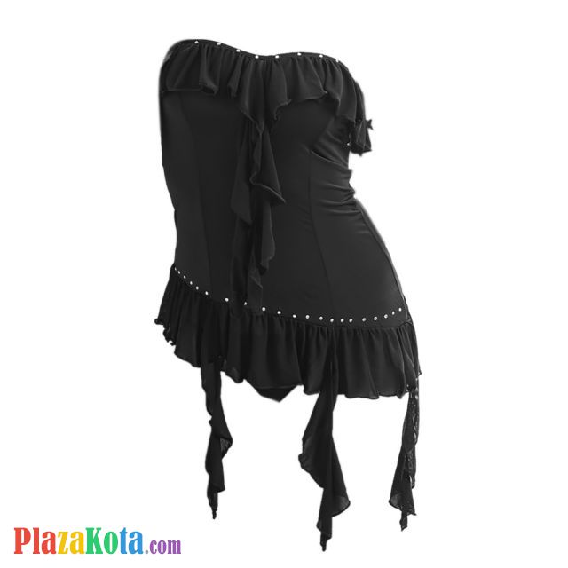 L0149 - Baju Tidur Dinas Malam Wanita Lingerie Bodycon Sheath Dress Seksi Kemben Asimetris Hitam Model Miring - Photo 1