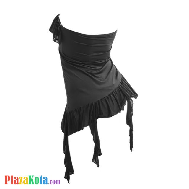 L0149 - Baju Tidur Dinas Malam Wanita Lingerie Bodycon Sheath Dress Seksi Kemben Asimetris Hitam Model Miring - Photo 2