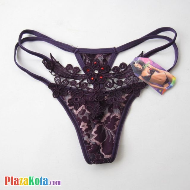 GS115 - Celana Dalam Wanita G-String Seksi Ungu Bunga - Photo 1