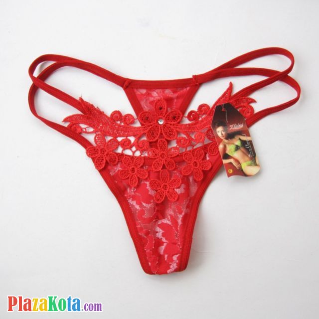 GS116 - Celana Dalam Wanita G-String Seksi Merah Bunga - Photo 1