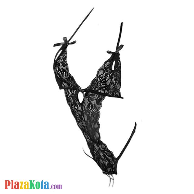 L0656 - Baju Tidur Dinas Malam Wanita Lingerie Teddy Bodysuit Seksi Halter Hitam Crotchless - Photo 1