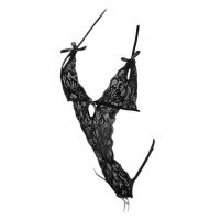 L0656 - Baju Tidur Dinas Malam Wanita Lingerie Teddy Bodysuit Seksi Halter Hitam Crotchless