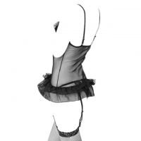 L0658 - Baju Tidur Dinas Malam Wanita Lingerie Set Stocking Seksi Hitam Transparan Crotchless Garter Strap - 2